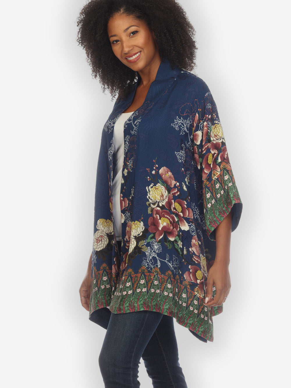 Mums and Border Silk Kimono