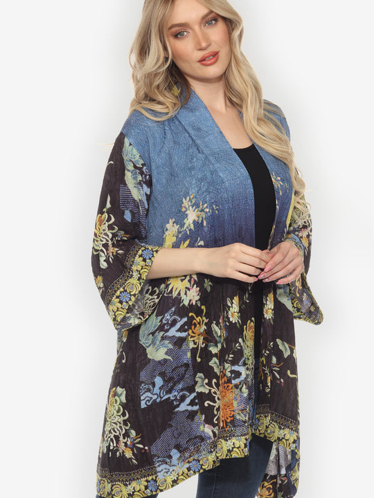 Mums Border Silk Kimono Jacket