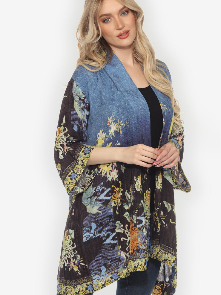 Mums Border Silk Kimono Jacket