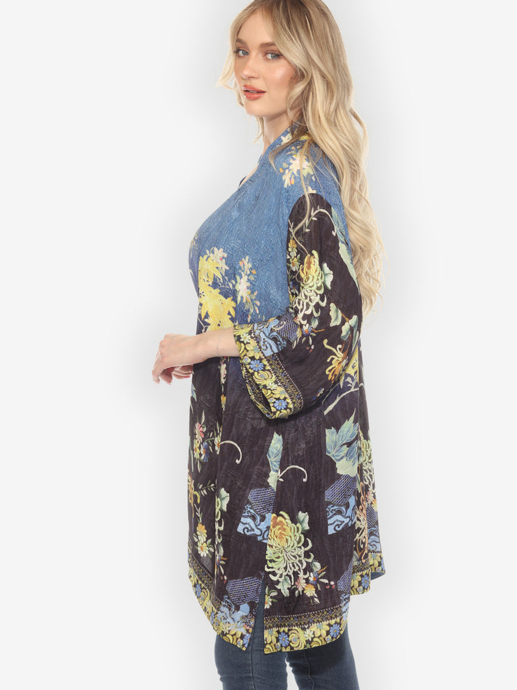 Mums Border Silk Kimono Jacket