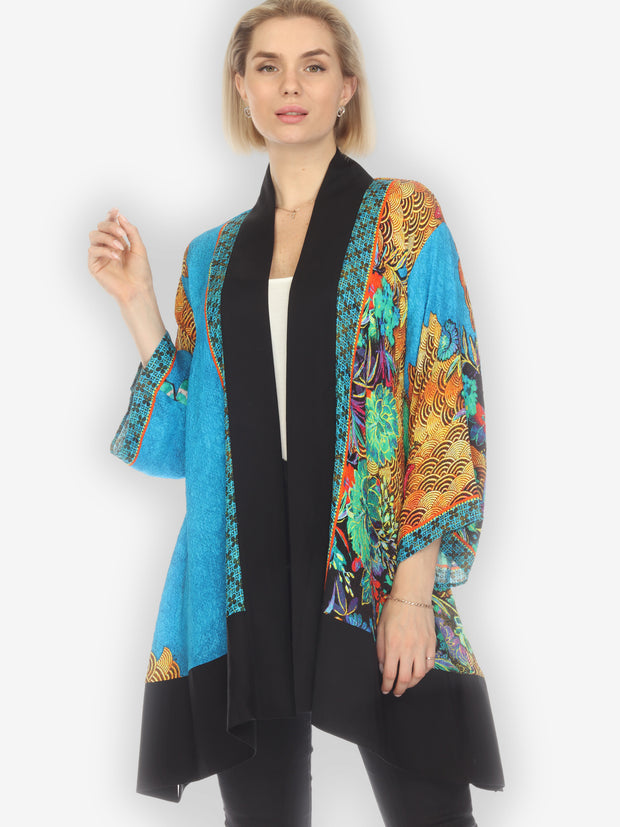 Magical Butterfly Blue Kimono Silk Top