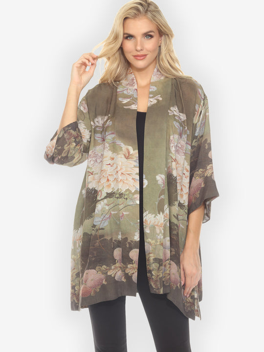 Mums in Woodland Silk Blend Kimono Jacket