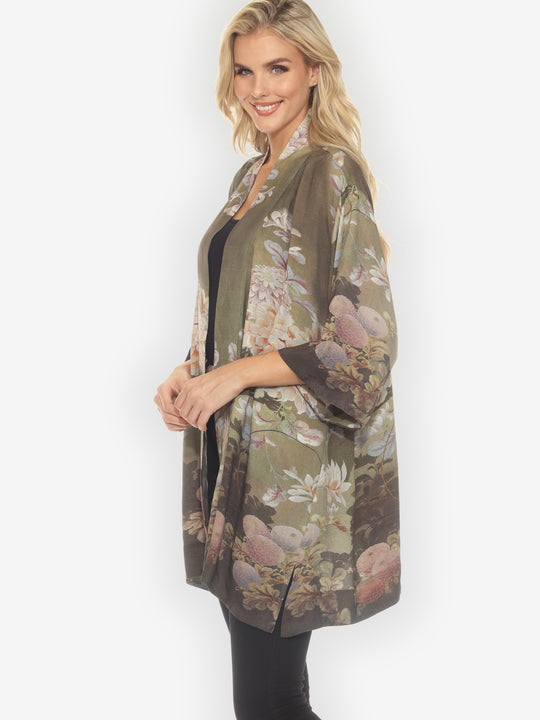 Mums in Woodland Silk Blend Kimono Jacket