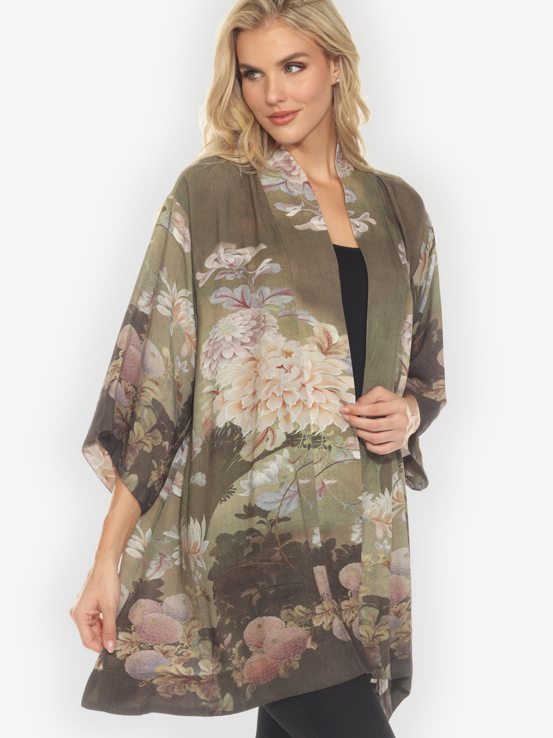 Mums in Woodland Silk Blend Kimono Jacket