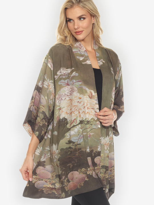 Mums in Woodland Silk Blend Kimono Jacket