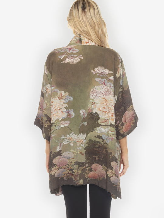 Mums in Woodland Silk Blend Kimono Jacket
