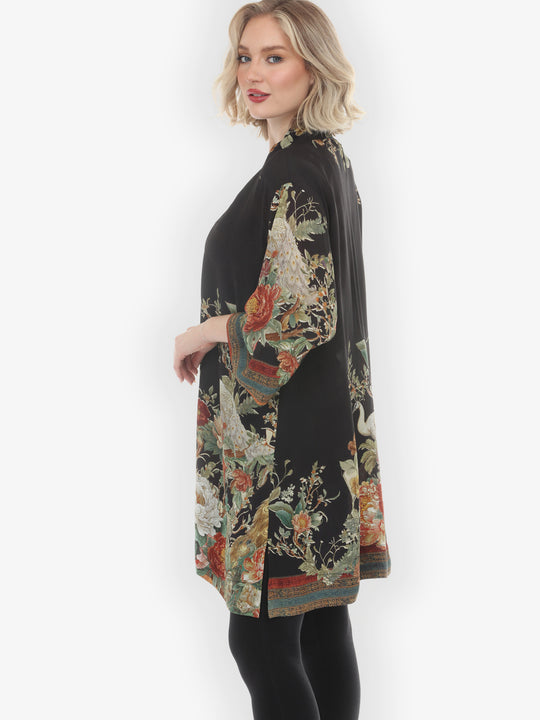 Peacock Garden in Black Kimono Jacket
