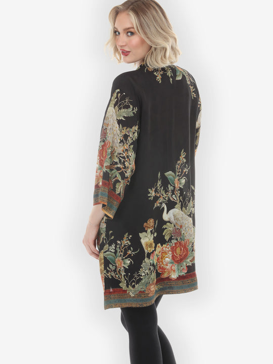 Peacock Garden in Black Kimono Jacket