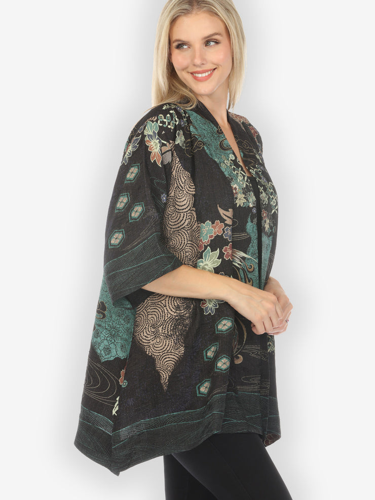 Phoenix in Turquoise Silk Blend Kimono