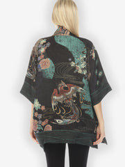 Phoenix in Turquoise Silk Blend Kimono