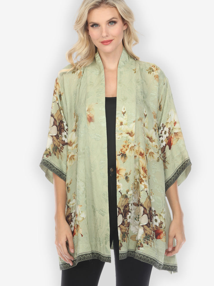 Peony Mint Green Silk Kimono