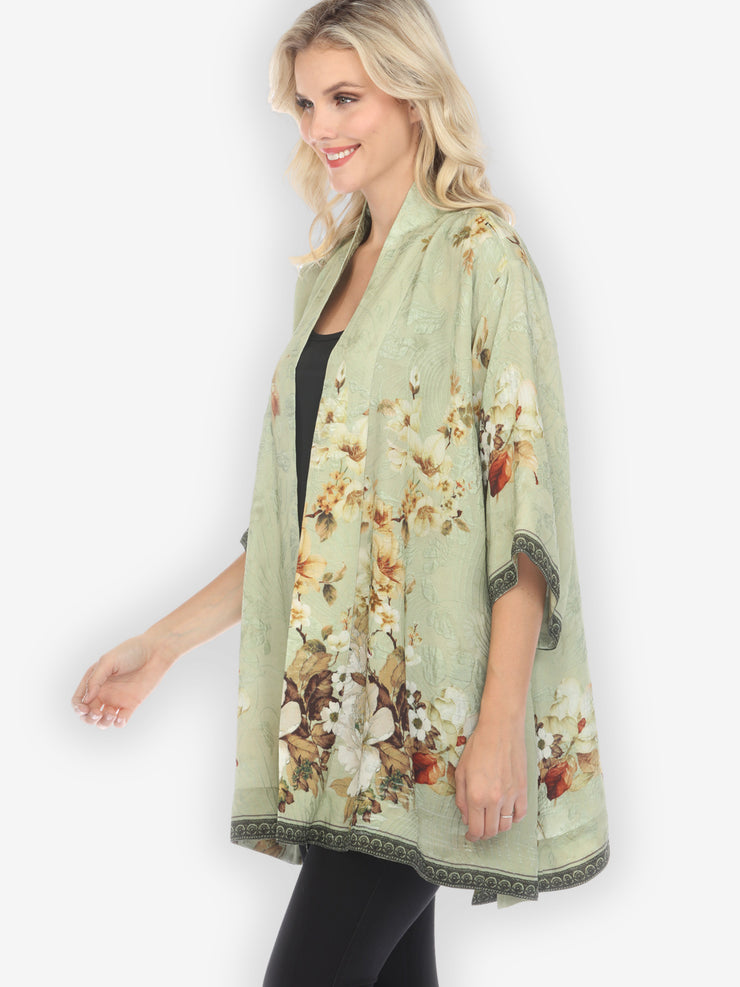 Peony Mint Green Silk Kimono