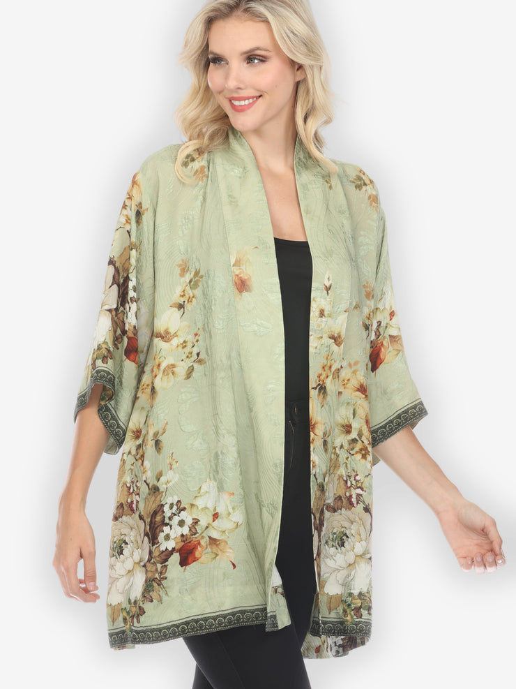 Peony Mint Green Silk Kimono