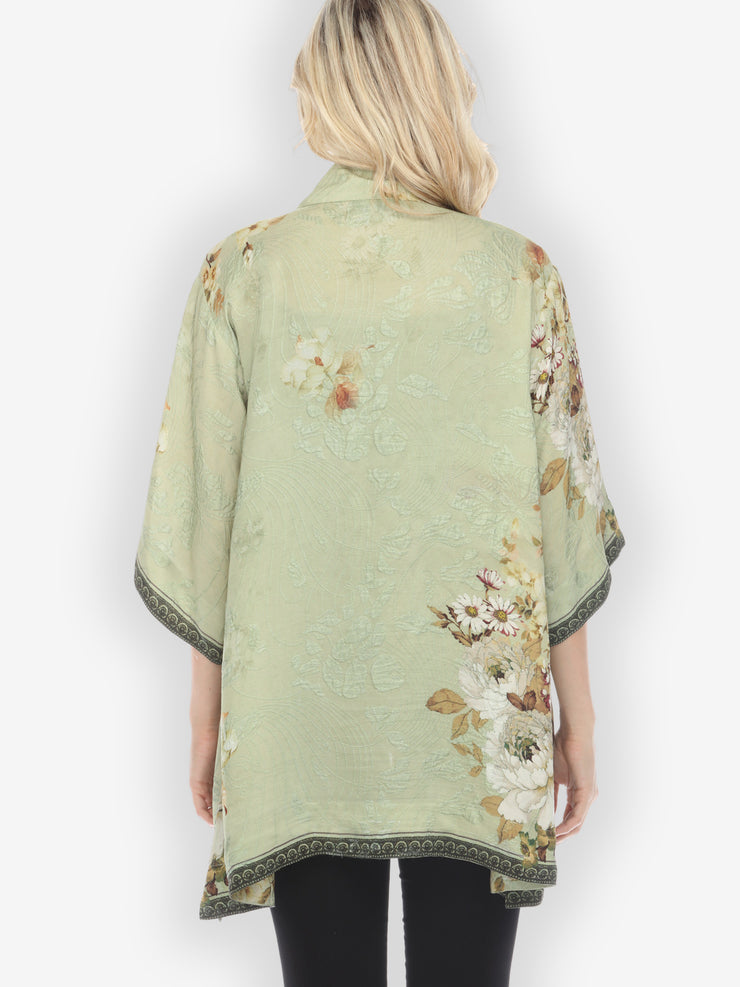 Peony Mint Green Silk Kimono