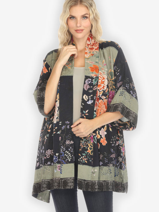 Queenly Radiant Charm in Coral Silk Kimono Jacket