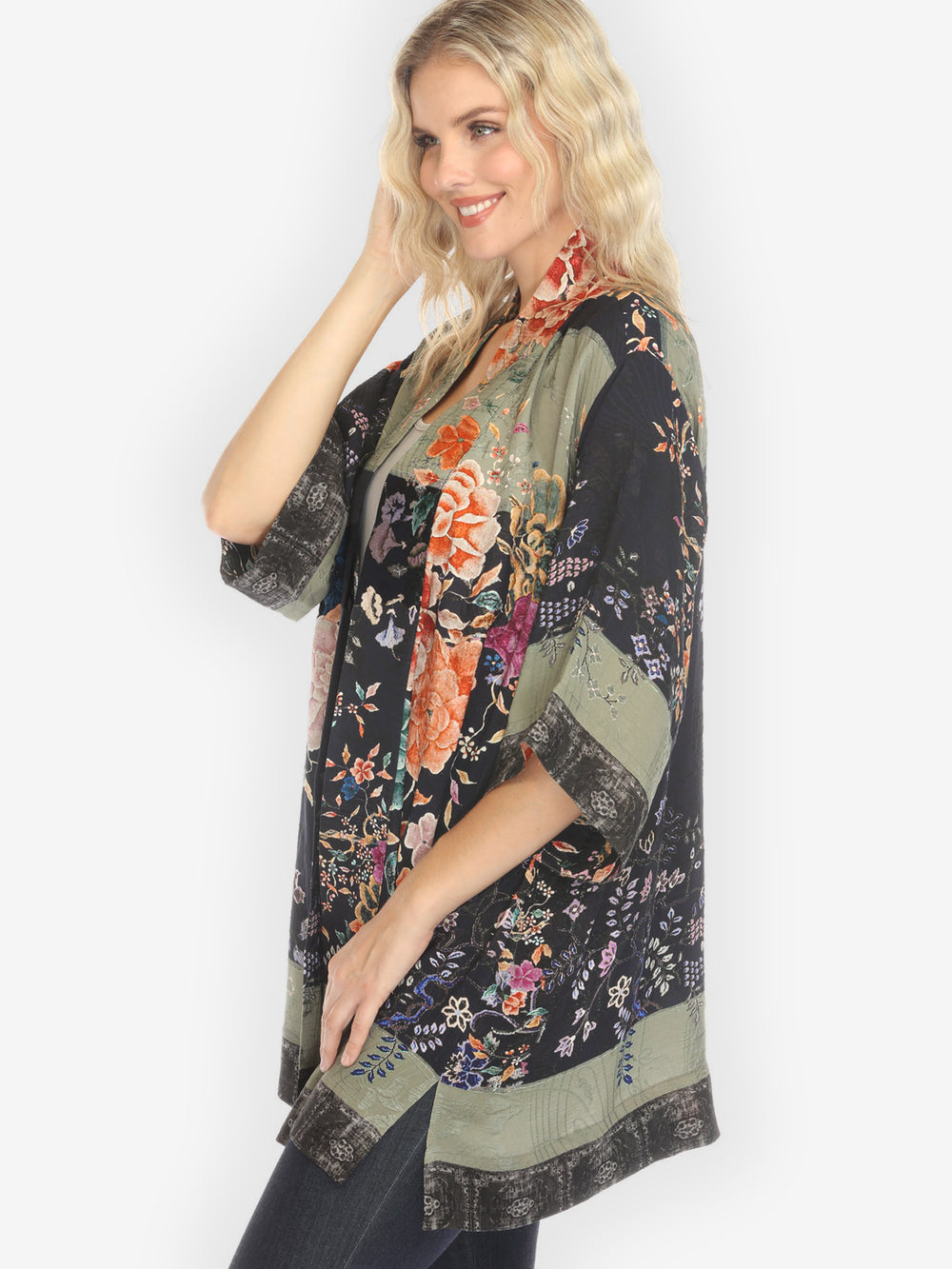 Queenly Radiant Charm in Coral Silk Kimono Jacket
