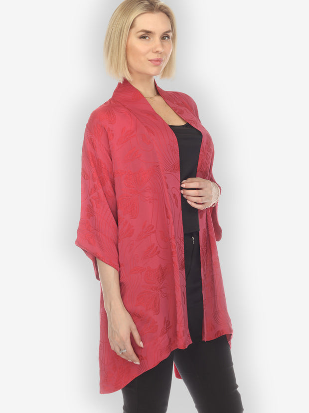 Solid Cinnabar Red Silk Kimono Top