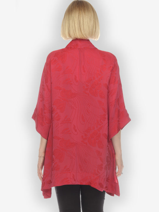 Solid Pinkish-Red Silk Kimono Top