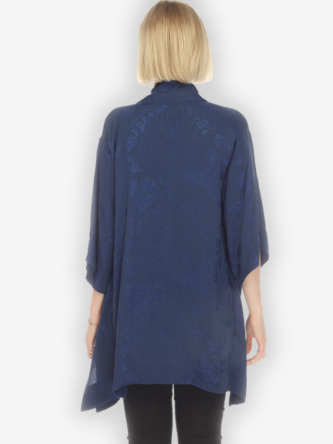 Solid Navy Silk Kimono Top