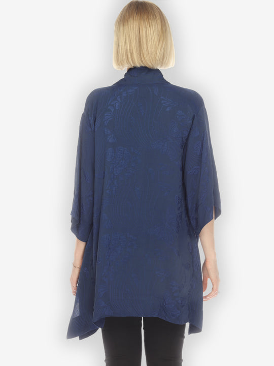 Solid Navy Silk Kimono Top