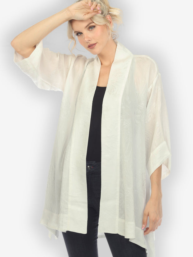 Solid White Silk Kimono Top
