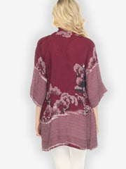 True Cranberry Shibori Silk Kimono Jacket - M