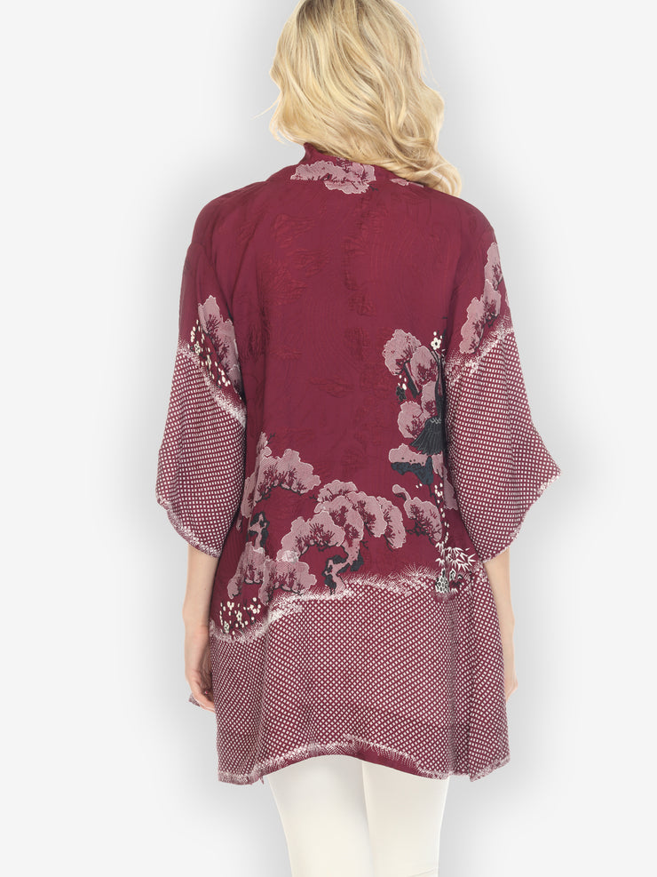 True Cranberry Shibori Silk Kimono Jacket - M