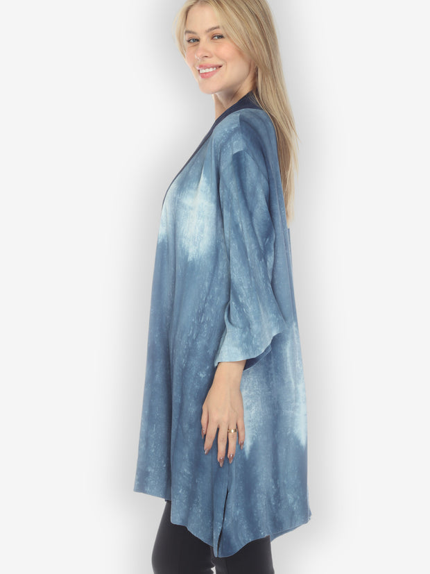 Tie Dye Crepe Blue Kimono Jacket