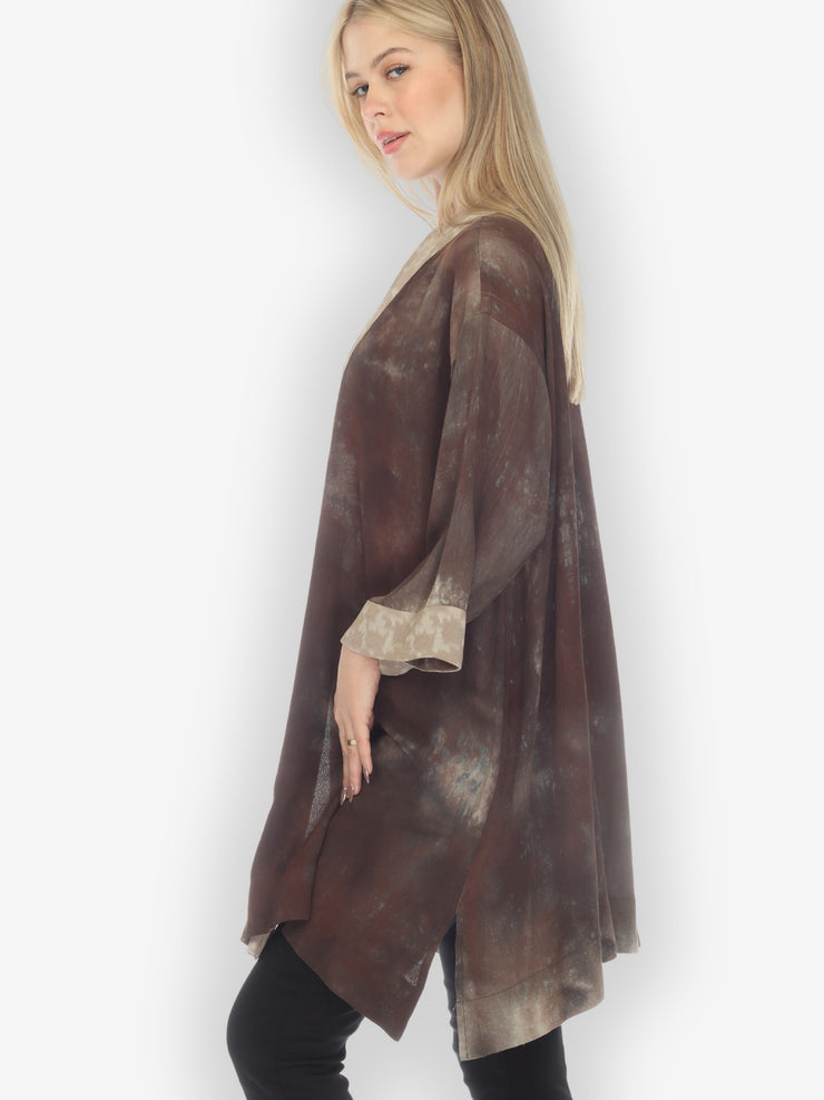 Tie Dye Crepe Cocoa Kimono Top