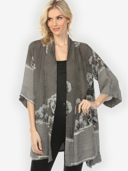 True Gray Shibori Silk Kimono Jacket - M