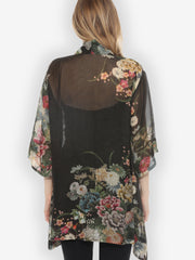 Vintage Flowers in Black Kimono Jacket