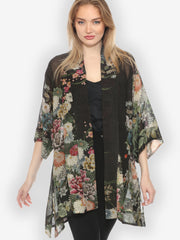 Vintage Flowers in Black Kimono Jacket