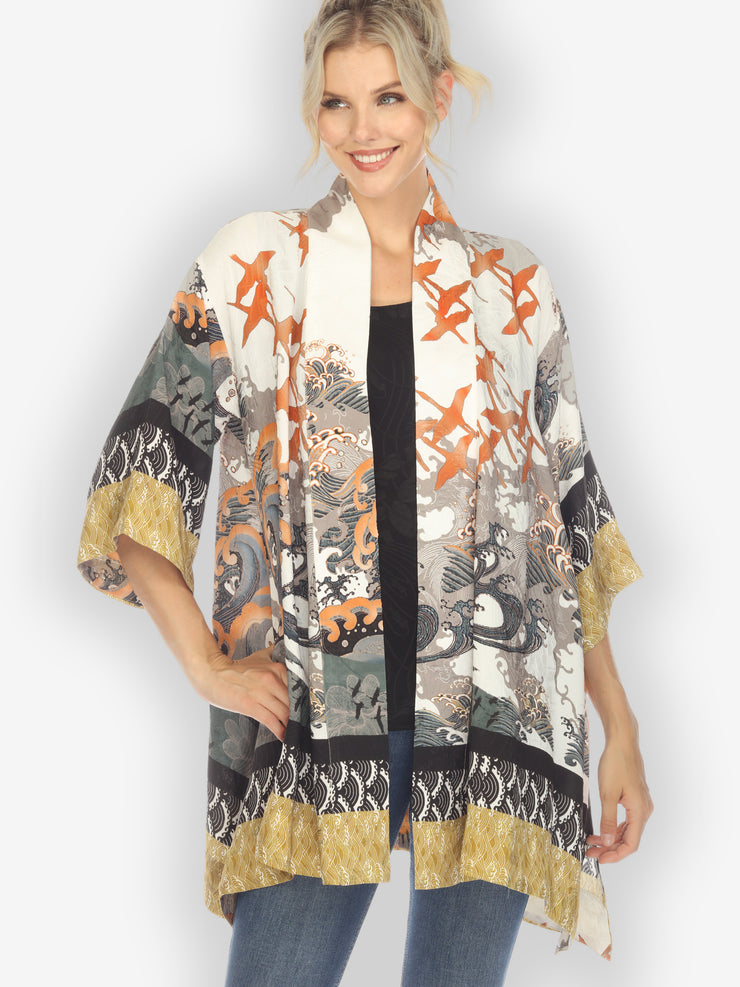 Waves and Cranes Silk Kimono Top