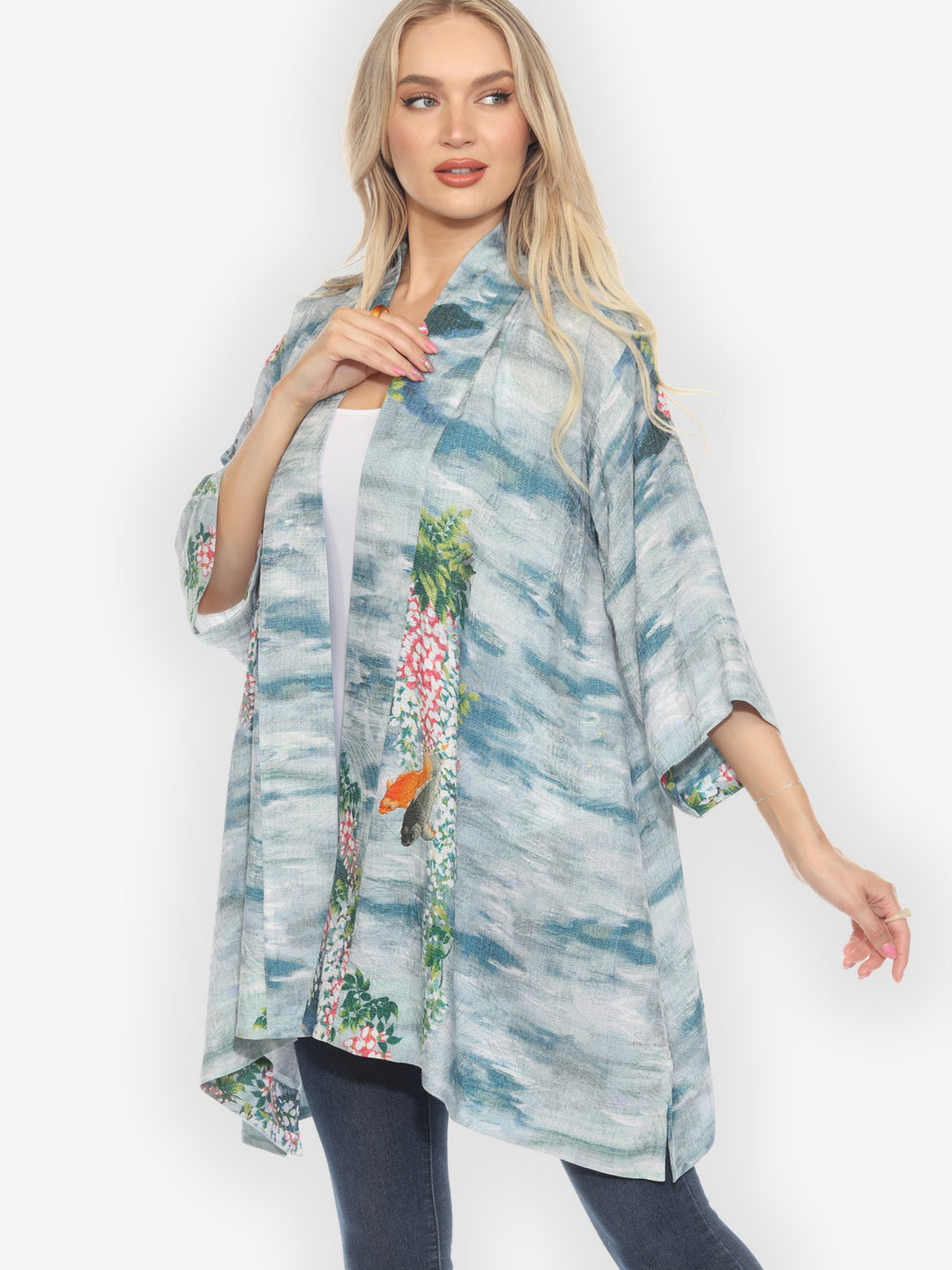 Water and Koi Silk Kimono Jacket