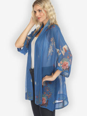 Wisteria Butterflies Cranes in Blue Kimono Jacket