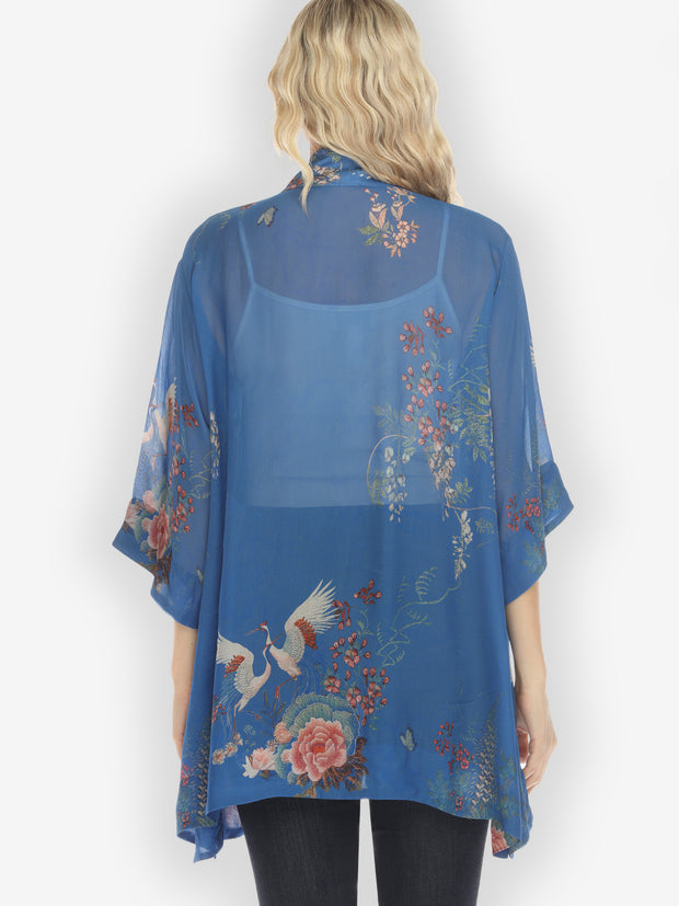 Wisteria Butterflies Cranes in Blue Kimono Jacket