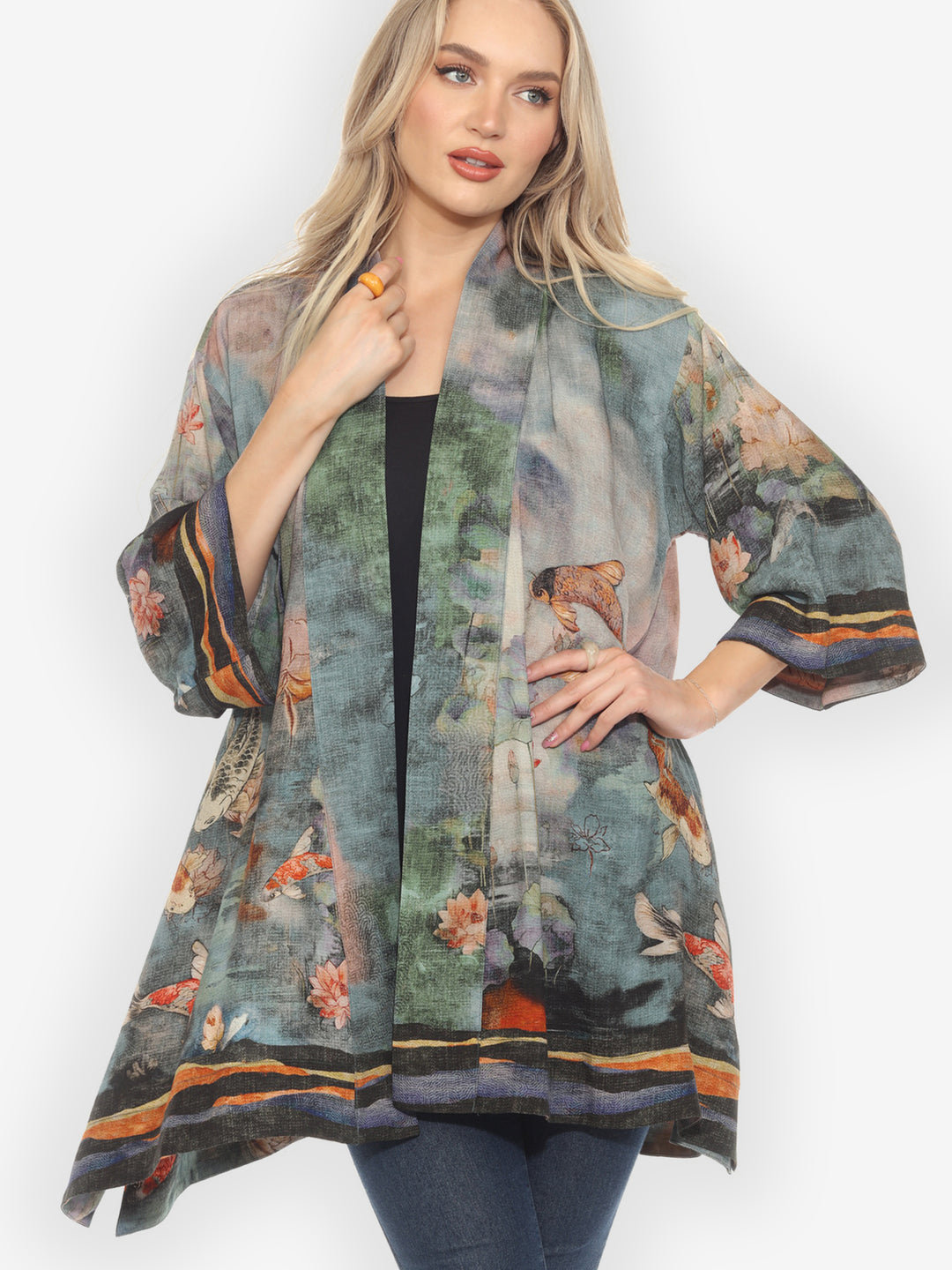 Watercolor Koi Silk Blend Kimono Jacket