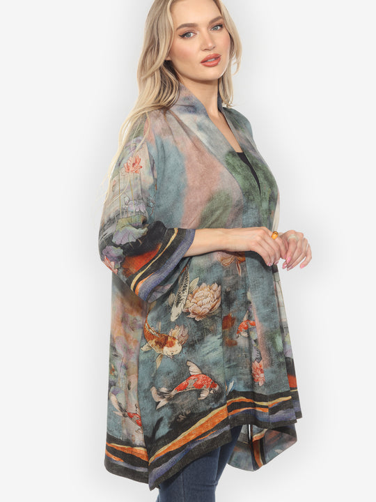Watercolor Koi Silk Blend Kimono Jacket