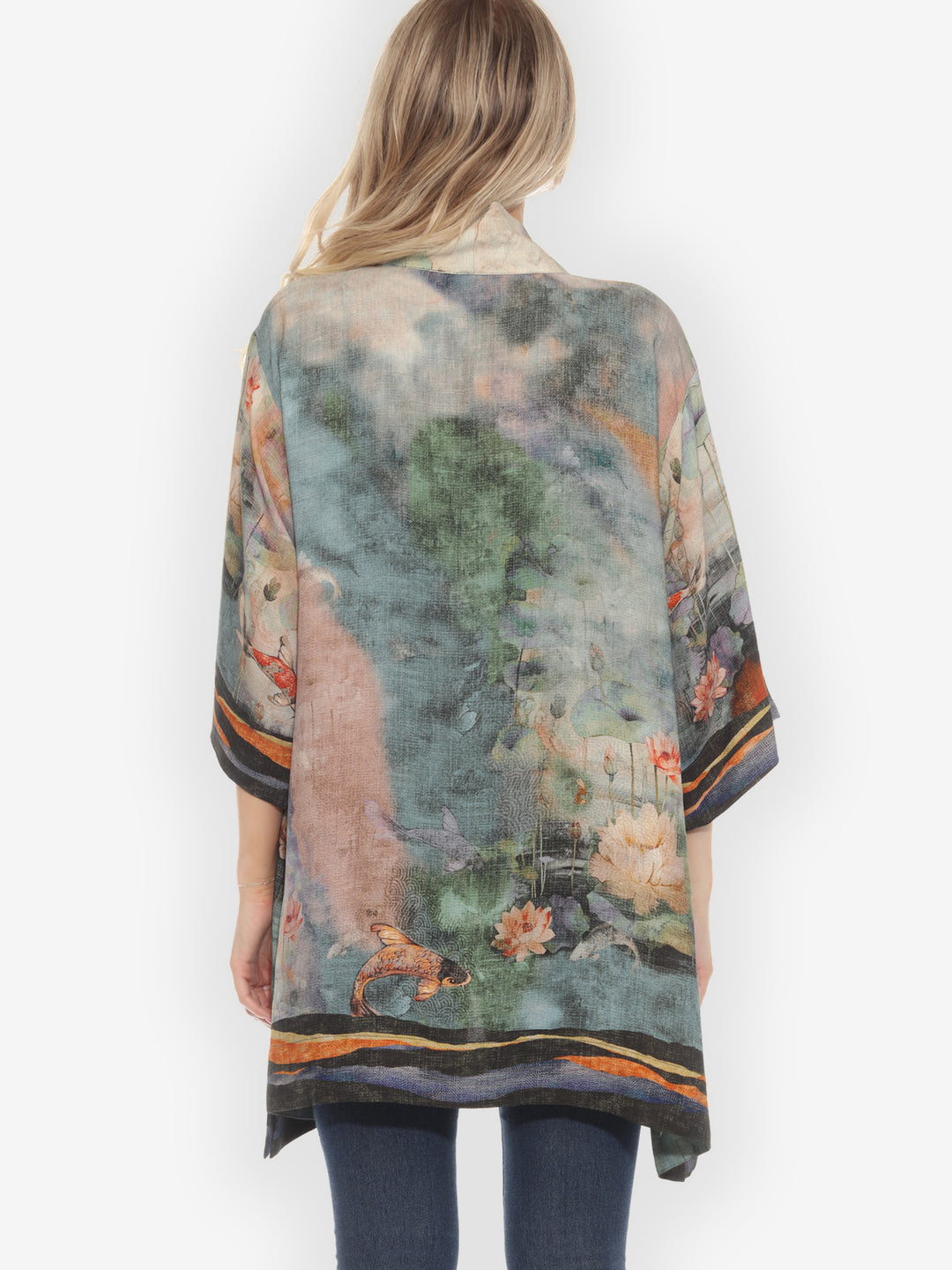 Watercolor Koi Silk Blend Kimono Jacket