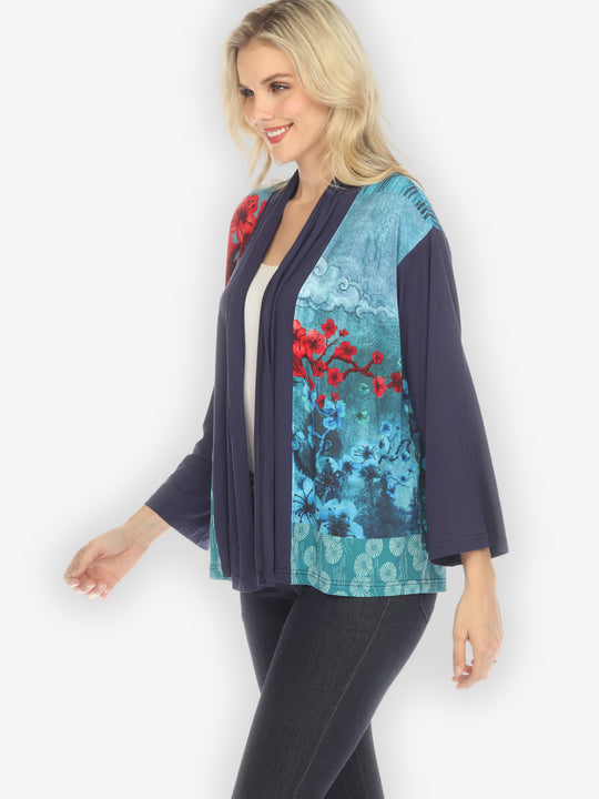 Joy Bloom Border Knit Cardigan in Blue