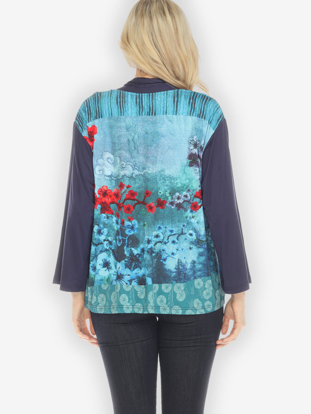 Joy Bloom Border Knit Cardigan in Blue