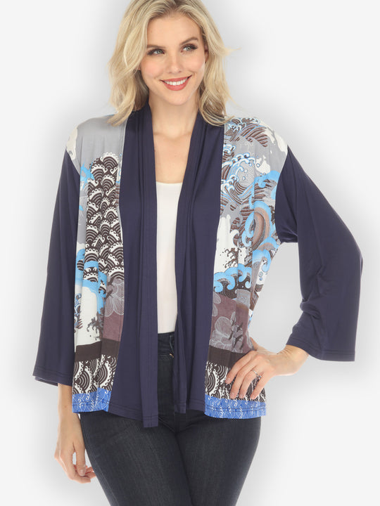 Waves and Cranes Cardigan in Blue