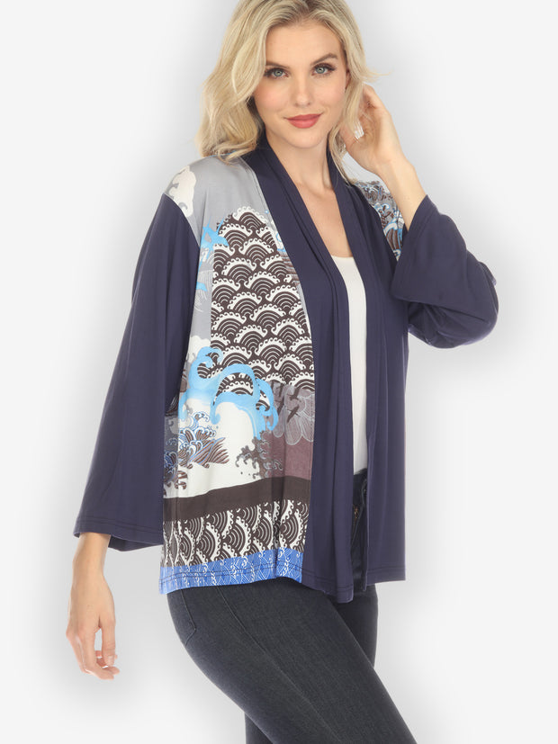 Waves and Cranes Cardigan in Blue