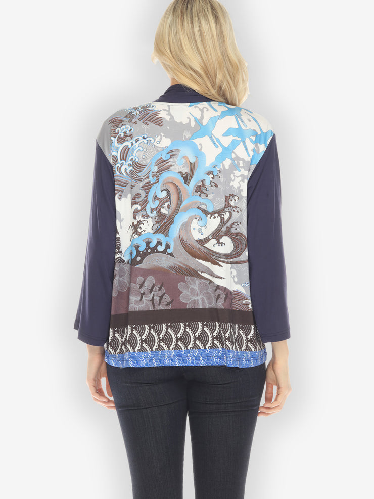 Waves and Cranes Cardigan in Blue