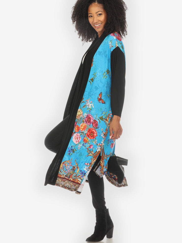 Baroque Garden in Blue Knit Long Cardigan