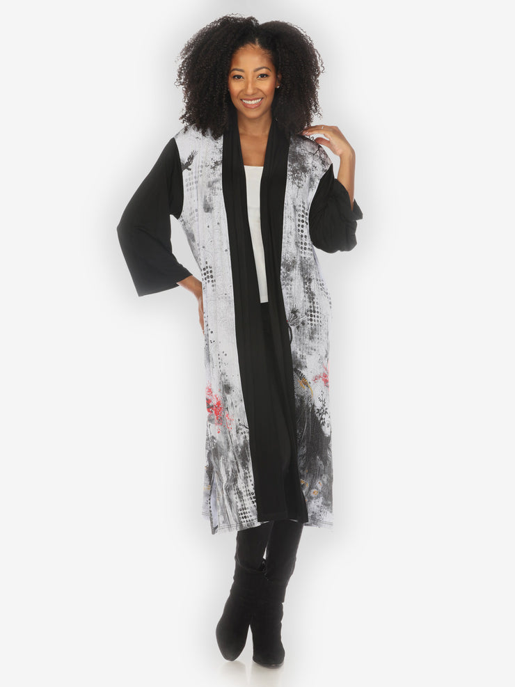 Monotone Peacock Knit Long Cardigan