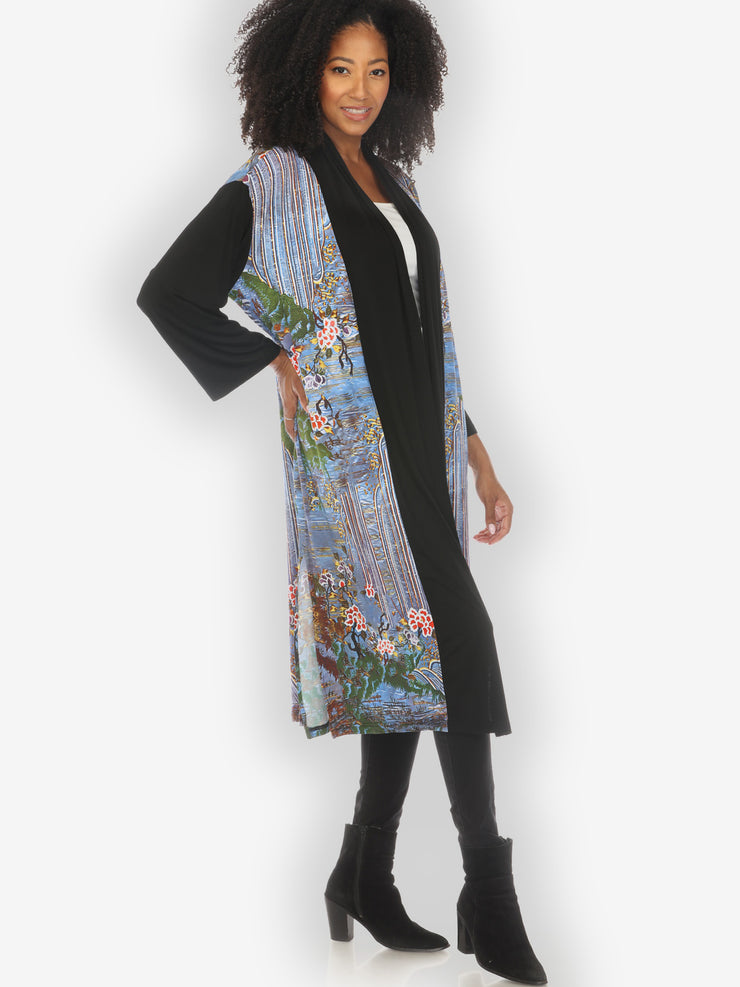 Waterfall and Flowers Knit Long Cardigan