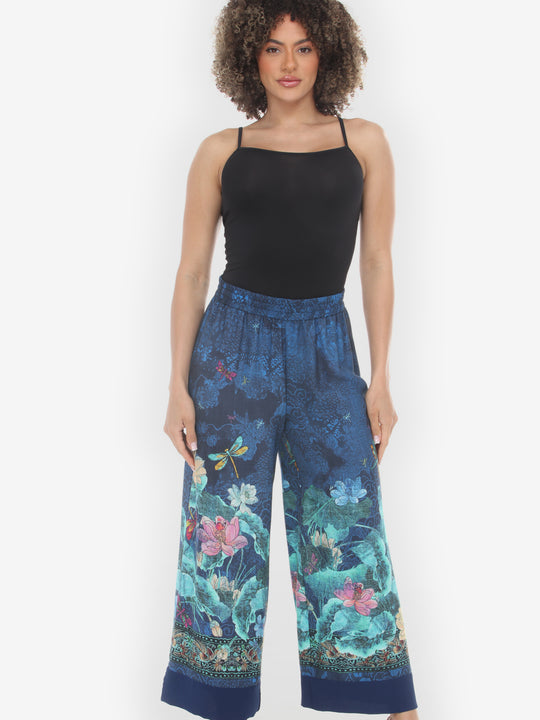 Dragonfly Lotus in Turquoise Pull on Pant - S