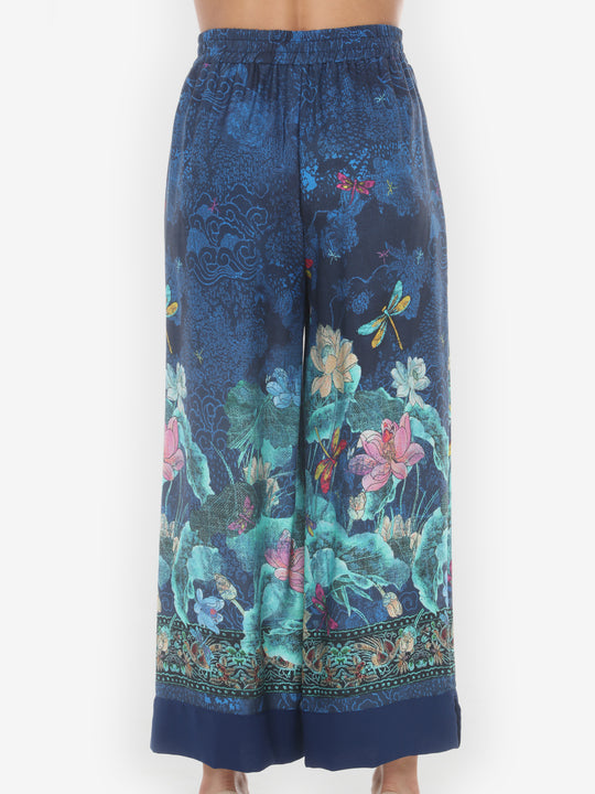 Dragonfly Lotus in Turquoise Pull on Pant - S