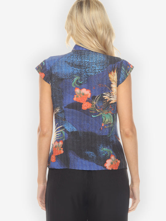 Blossom and Crane Cap Sleeve Blouse